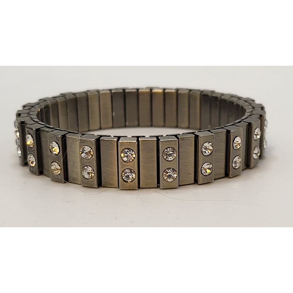 Vintage Industrial Stretch Bracelet Rhinestone Gunmetal Tone
